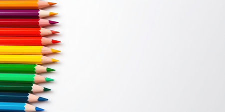 A group Colored pencils row on white backgroundの写真素材