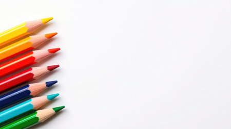 A group Colored pencils row on white backgroundの写真素材