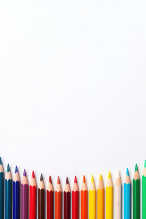 A group Colored pencils row on white backgroundの写真素材