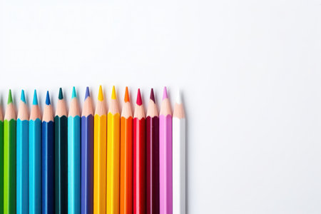 A group Colored pencils row on white backgroundの写真素材