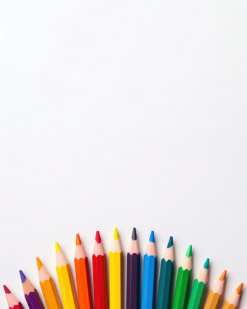 A group Colored pencils row on white background