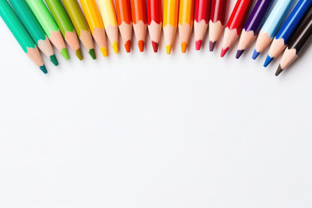 A group Colored pencils row on white backgroundの写真素材