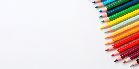 A group Colored pencils row on white backgroundの写真素材