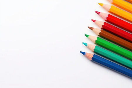 A group Colored pencils row on white backgroundの写真素材