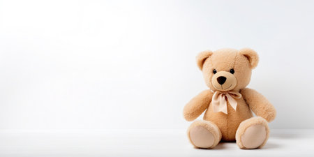 Cute teddy bear isolated on soft pastel background, with copy space for ads and textの素材