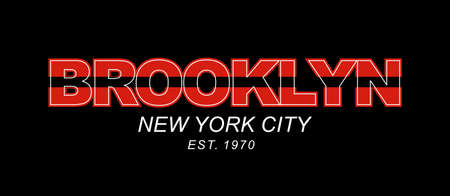 BROOKLYN red color design typography, vector design text illustration, sign, t shirt graphics, print etcのイラスト素材