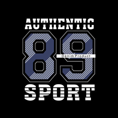 authentic sport 89 design typography, vector design text illustration, sign, t shirt graphics, print etcのイラスト素材