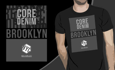 core denim brooklyn with t shirt design typography, vector design text illustration, poster, banner, flyer, postcard , sign, t shirt graphics, print etcのイラスト素材