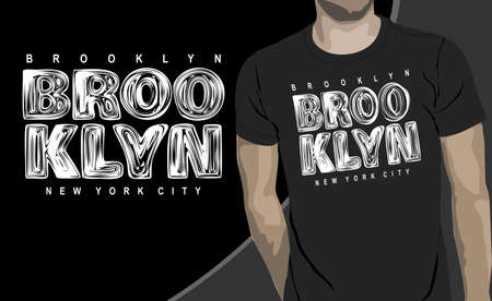 brooklyn with t shirt design typography, vector design text illustration, poster, banner, flyer, postcard , sign, t shirt graphics, print etcのイラスト素材