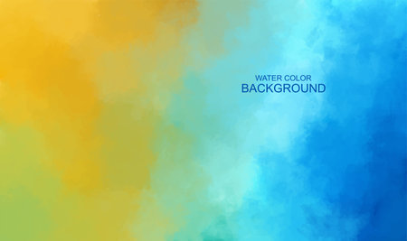 Abstract vector watercolor background. Blue, orange, green and yellow watercolor background.のイラスト素材