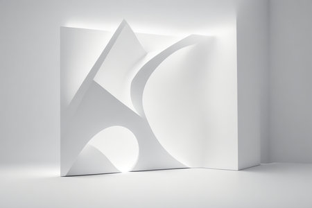 Abstract white interior with geometric shapes. 3d render illustration background.の素材