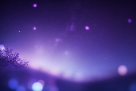 purple night sky with stars and a silhouette of a tree in the foregroundの素材
