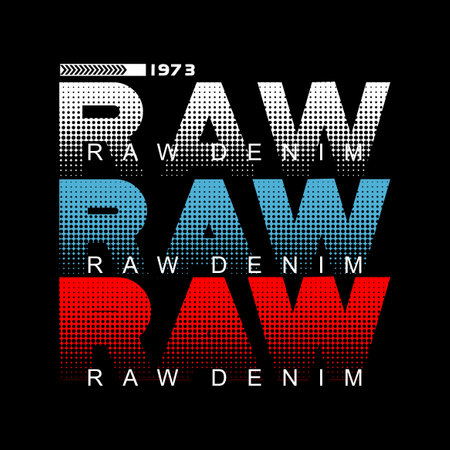 RAW DENIM red design typography, vector design text illustration, sign, t shirt graphics, print.のイラスト素材