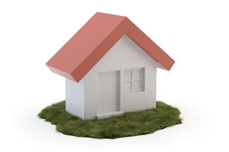 House concept - simple model with red roof on grass, 3D illustrationの写真素材