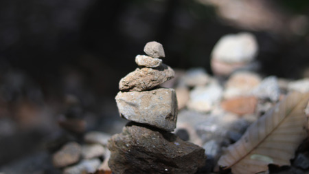 Small stone pagoda and leaves.の写真素材