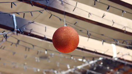 Decorate the ceiling with light bulbs and decorations to prepare for the festival.の写真素材