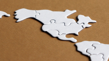 Among the world map puzzle the North American Mapの写真素材
