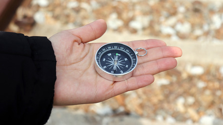 A compass on the palm of one's hand.