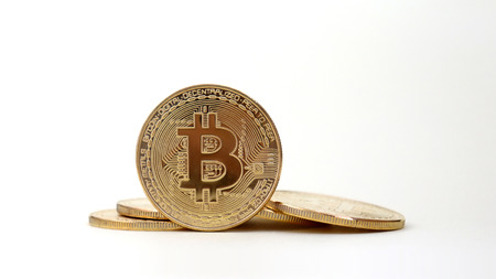 Bitcoin front image on the white background.の写真素材