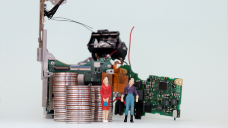 Two working miniature women. The concept of women's diversification in society.の写真素材