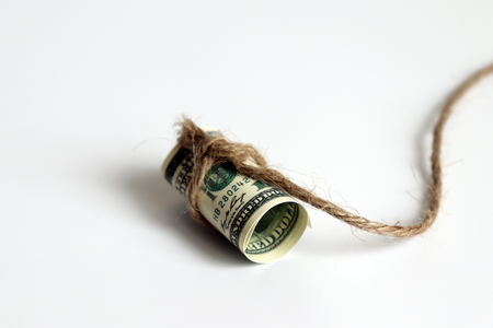 A hundred dollar banknote wrapped in a rope.