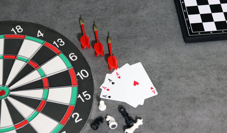An entertainment game on a black table. The concept of achieving the goal of successful hitting.
