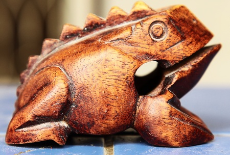Wooden frog from Thailand as a souvenir.の写真素材