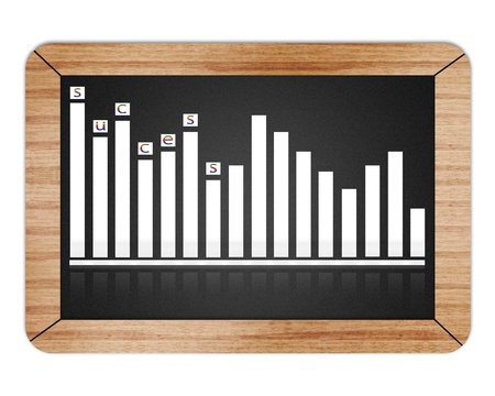 Business chart on blackboard showing chart. Isolated on whiteの写真素材