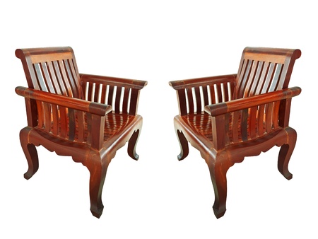 Brown wood chair isolated on whiteの写真素材