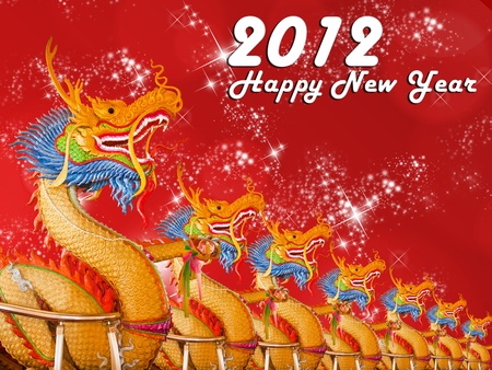 Chinese style dragon statue with happy new year 2012の写真素材