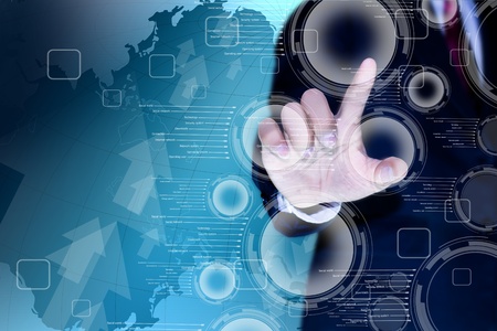 hand of business man pushing a button on a touch screen interface の写真素材