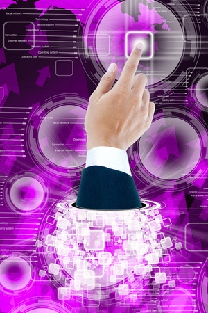 hand of business man pushing a button on a touch screen interface の写真素材