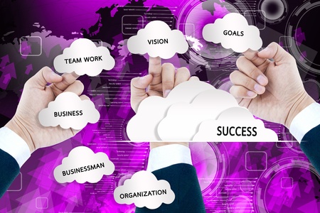 hand of business man pushing a button on a touch screen interface 