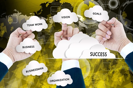 hand of business man pushing a button on a touch screen interface の写真素材