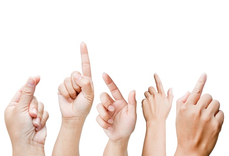 Set of women hand gestures isolated on white background の写真素材