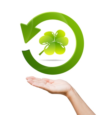 hand of women and recycle sign for green world concept の写真素材