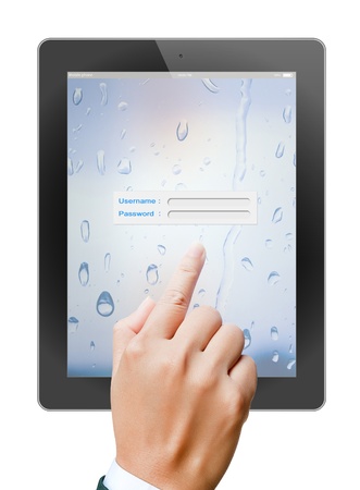 hand of business women holding and touching on touch pad の写真素材