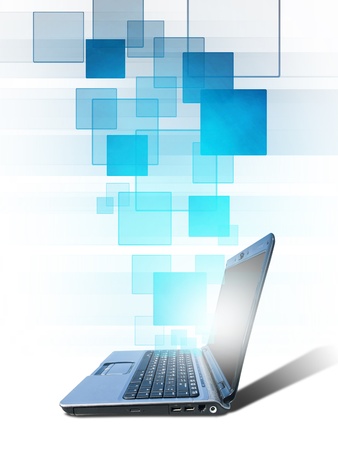 notebook and button a touch screen interface against whiie background の写真素材