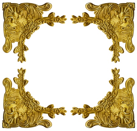 Pattern of gold metal frame carve flower on white background の写真素材