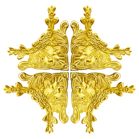 Pattern of gold metal frame carve flower on white background 