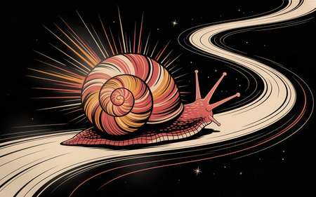 Vector illustration of a snail on the background of the starry skyの素材