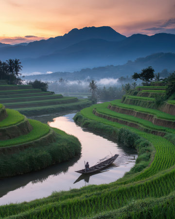 Terraced rice field in the morning, Bali, Indonesiaの素材