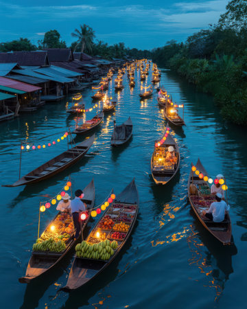 Floating market in Thailand.の素材