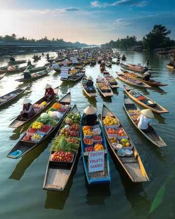 Damnoen Saduak floating market in the morning, Thailandの素材