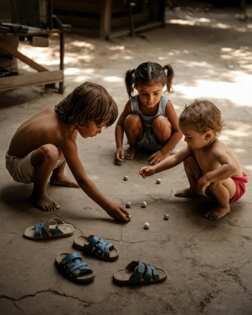 Group of kids playing with clay in the playroom. Selective focus.の素材