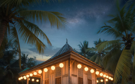 Beautiful night view of Masjid Uluwatu in Bali, Indonesiaの素材