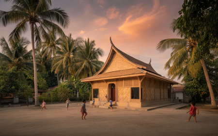 Unidentified tourists come to visit the Buddhist temple in Kanchanaburi, Thailand.の素材