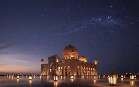 The Grand Mosque in Abu Dhabi at night, United Arab Emirates.の素材