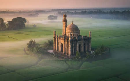Aerial view of Taj Mahal in Agra, Uttar Pradesh, Indiaの素材