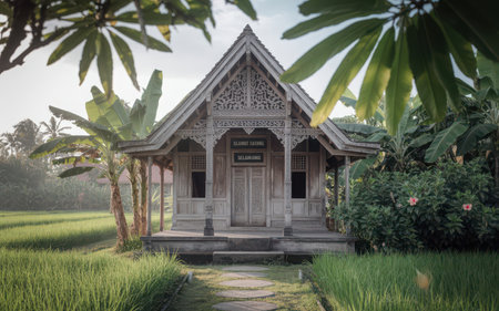 Pavilion in the rice fields in the countryside of Thailand.の素材